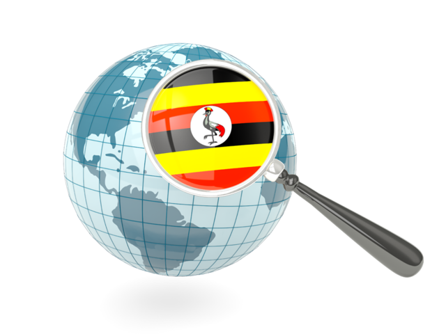 Magnified flag with blue globe. Download flag icon of Uganda at PNG format