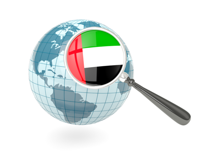 Magnified flag with blue globe. Download flag icon of United Arab Emirates at PNG format