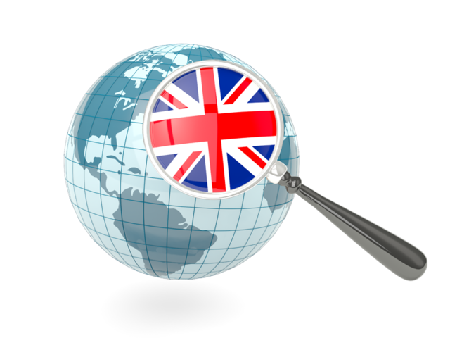Magnified flag with blue globe. Download flag icon of United Kingdom at PNG format