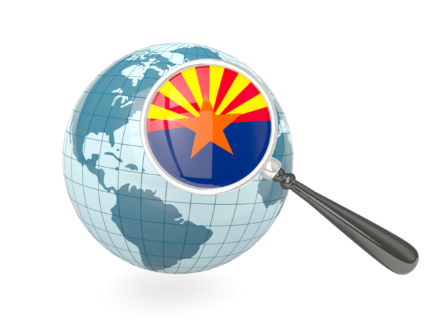 Magnified flag with blue globe. Download flag icon of Arizona
