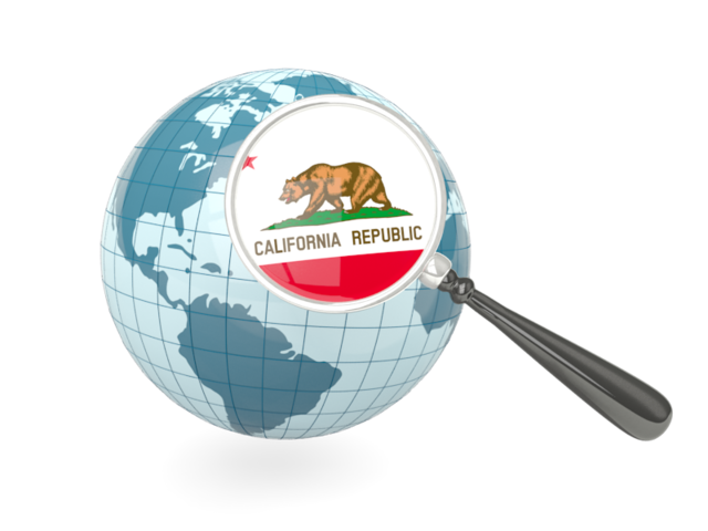 Magnified flag with blue globe. Download flag icon of California