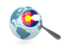 Flag of state of Colorado. Magnified flag with blue globe. Download icon