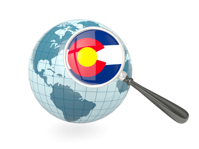 Magnified flag with blue globe. Download flag icon of Colorado