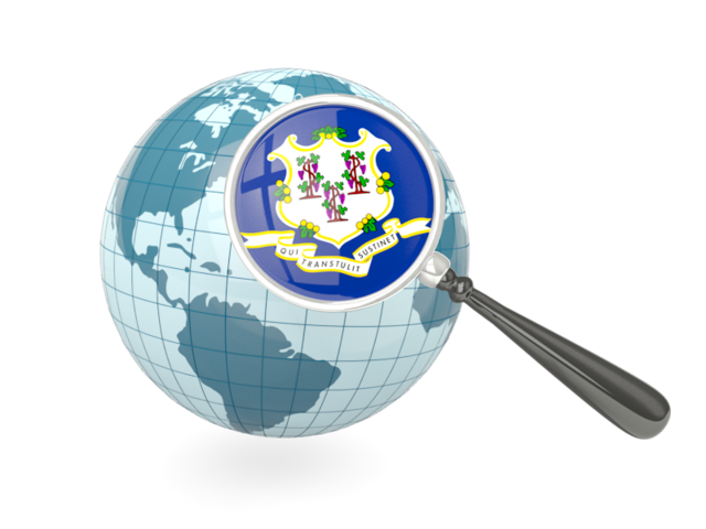 Magnified flag with blue globe. Download flag icon of Connecticut