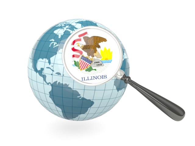 Magnified flag with blue globe. Download flag icon of Illinois