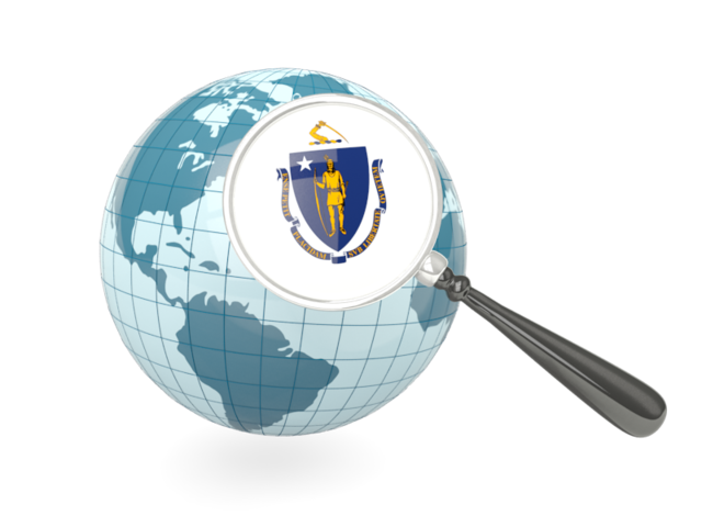 Magnified flag with blue globe. Download flag icon of Massachusetts