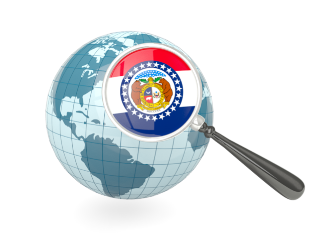 Magnified flag with blue globe. Download flag icon of Missouri