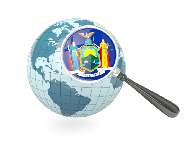 Magnified flag with blue globe. Download flag icon of New York
