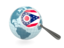 Штат Огайо. Флаг под увеличительным стеклом с голубым глобусом. Скачать иконку.
