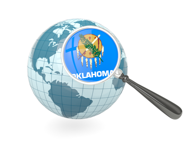 Magnified flag with blue globe. Download flag icon of Oklahoma