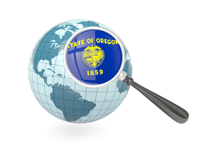 Magnified flag with blue globe. Download flag icon of Oregon
