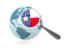 Штат Техас. Флаг под увеличительным стеклом с голубым глобусом. Скачать иконку.