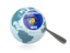 Flag of state of Wisconsin. Magnified flag with blue globe. Download icon