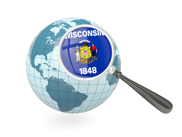 Magnified flag with blue globe. Download flag icon of Wisconsin