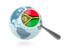 Vanuatu. Magnified flag with blue globe. Download icon.