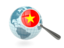 Vietnam. Magnified flag with blue globe. Download icon.