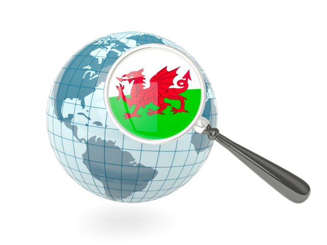 Magnified flag with blue globe. Download flag icon of Wales at PNG format