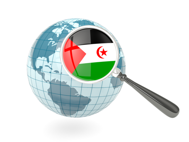 Magnified flag with blue globe. Download flag icon of Western Sahara at PNG format