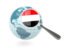 Yemen. Magnified flag with blue globe. Download icon.