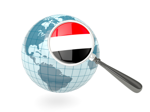 Magnified Flag With Blue Globe Illustration Of Flag Of Yemen 