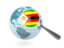 Zimbabwe. Magnified flag with blue globe. Download icon.