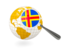 Aland Islands. Magnified flag with globe. Download icon.