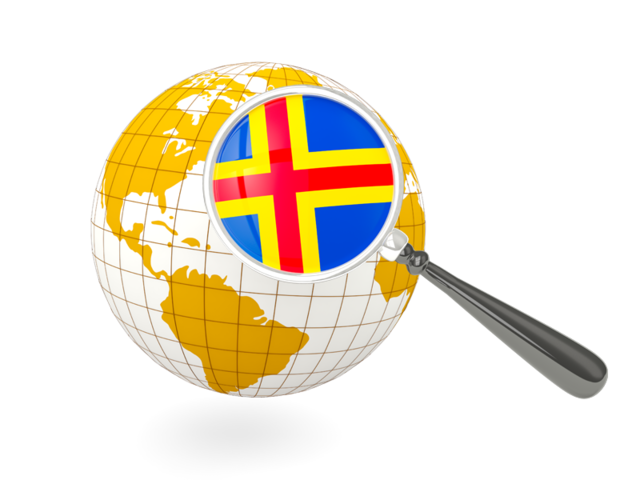 Magnified flag with globe. Download flag icon of Aland Islands at PNG format