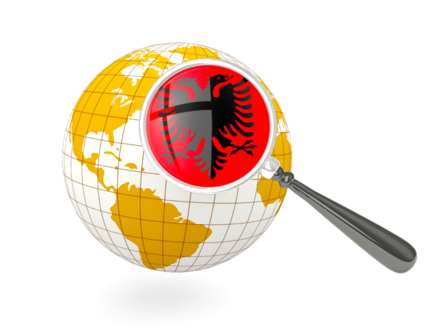 Magnified flag with globe. Download flag icon of Albania at PNG format