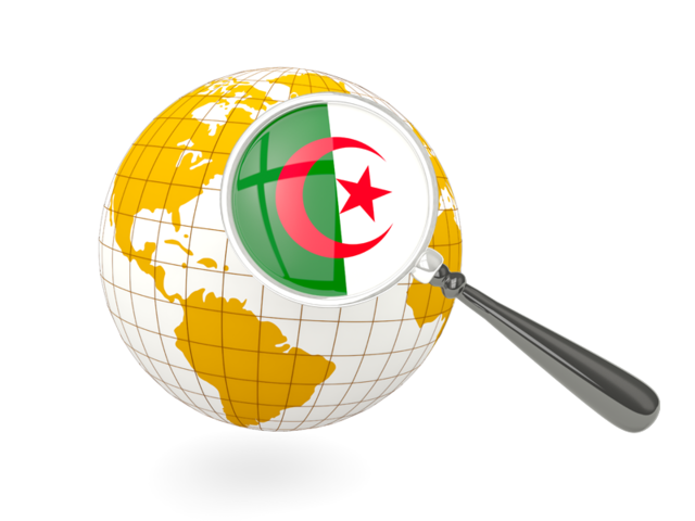 Magnified flag with globe. Download flag icon of Algeria at PNG format