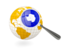 Antarctica. Magnified flag with globe. Download icon.