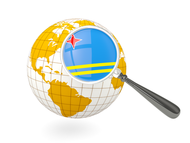 Magnified flag with globe. Download flag icon of Aruba at PNG format