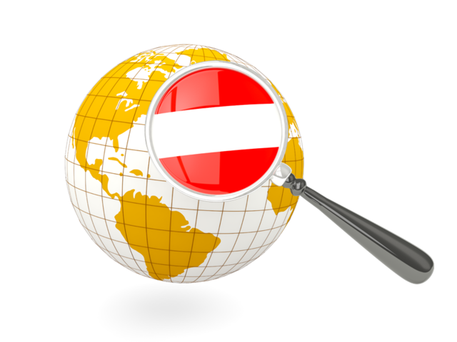 Magnified flag with globe. Download flag icon of Austria at PNG format