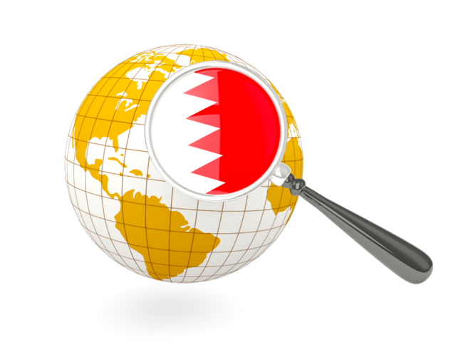 Magnified flag with globe. Download flag icon of Bahrain at PNG format