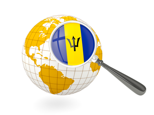 Magnified flag with globe. Download flag icon of Barbados at PNG format