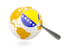 Bosnia and Herzegovina. Magnified flag with globe. Download icon.