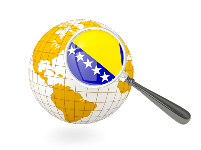 Magnified flag with globe. Download flag icon of Bosnia and Herzegovina at PNG format