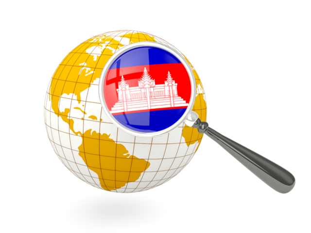 Magnified flag with globe. Download flag icon of Cambodia at PNG format