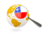 Chile. Magnified flag with globe. Download icon.