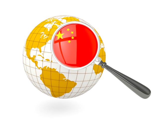 Magnified flag with globe. Download flag icon of China at PNG format