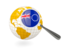 Cook Islands. Magnified flag with globe. Download icon.