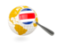 Costa Rica. Magnified flag with globe. Download icon.