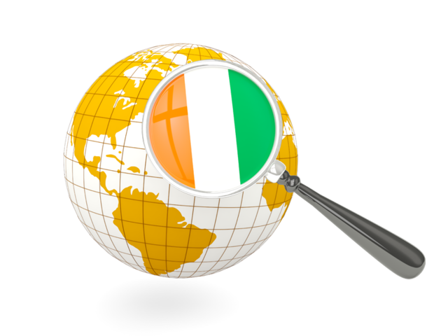 Magnified flag with globe. Download flag icon of Cote d'Ivoire at PNG format