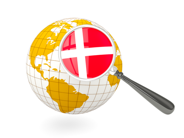 Magnified flag with globe. Download flag icon of Denmark at PNG format