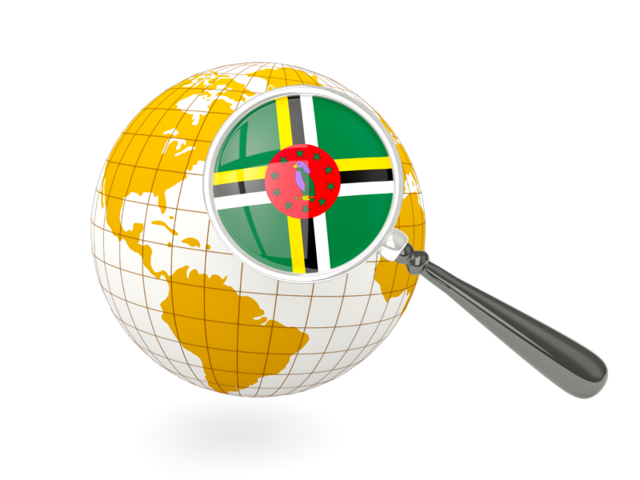 Magnified flag with globe. Download flag icon of Dominica at PNG format