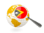 East Timor. Magnified flag with globe. Download icon.