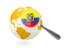 Ecuador. Magnified flag with globe. Download icon.