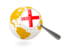 England. Magnified flag with globe. Download icon.