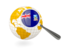 Falkland Islands. Magnified flag with globe. Download icon.