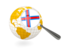 Faroe Islands. Magnified flag with globe. Download icon.