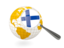 Finland. Magnified flag with globe. Download icon.
